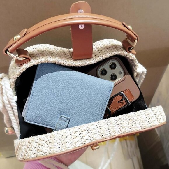 Straw Beach Purse for Women Crossbody Tote Short Handle Summer Handbag - Picture 5 of 6